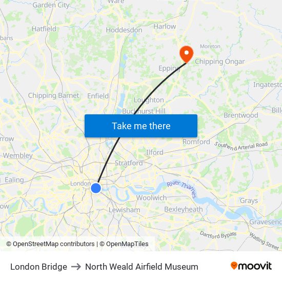 London Bridge to North Weald Airfield Museum map