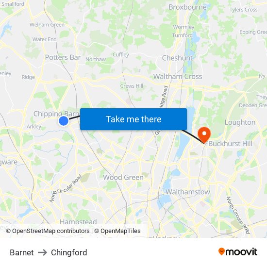 Barnet to Chingford map