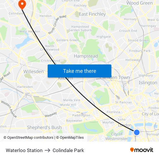 Waterloo Station to Colindale Park map