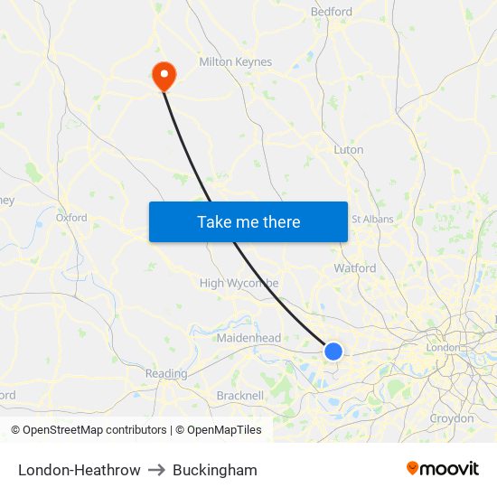London-Heathrow to Buckingham map