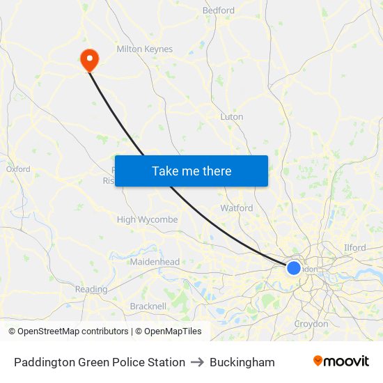 Paddington Green Police Station to Buckingham map