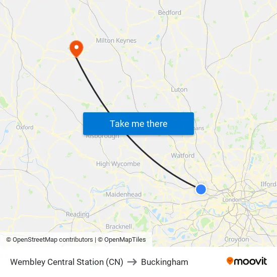 Wembley Central Station (CN) to Buckingham map