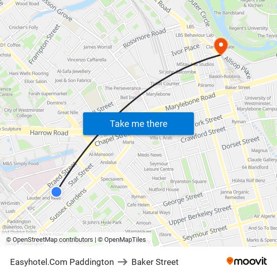 Easyhotel.Com Paddington to Baker Street map
