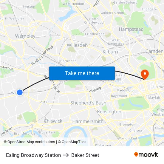 Ealing Broadway Station to Baker Street map