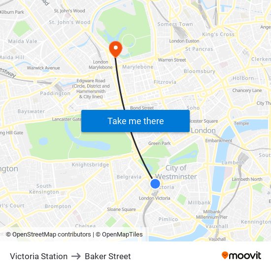 Victoria Station to Baker Street map