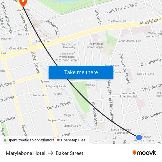 Marylebone Hotel to Baker Street map