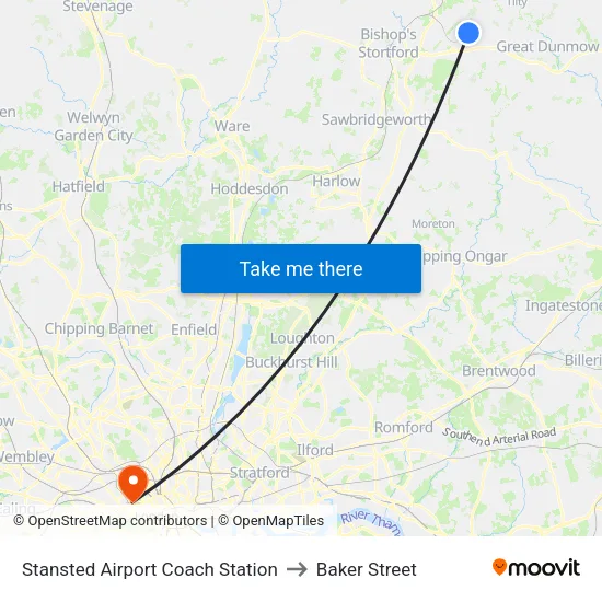 Stansted Airport Coach Station to Baker Street map
