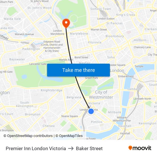 Premier Inn London Victoria to Baker Street map