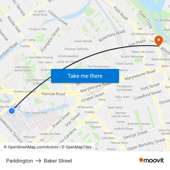 Paddington to Baker Street map