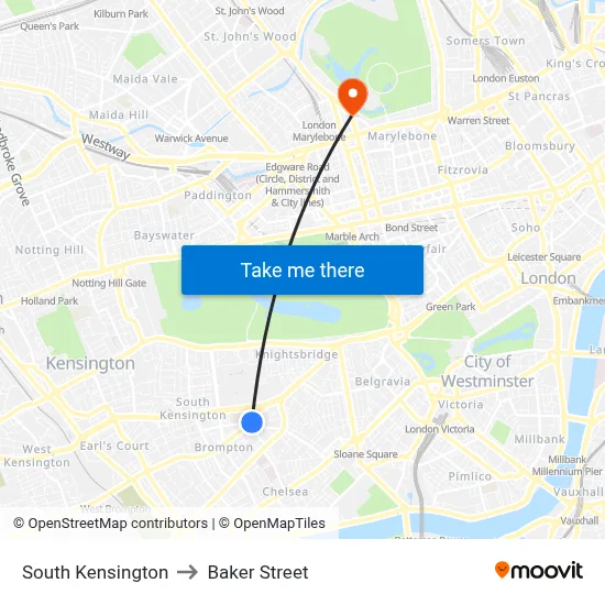 South Kensington to Baker Street map