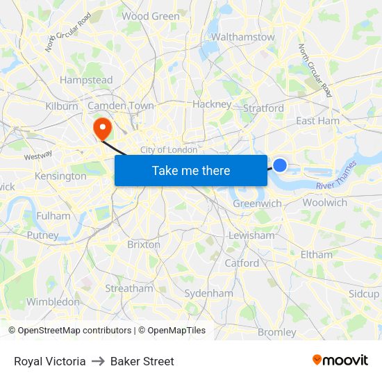 Royal Victoria to Baker Street map
