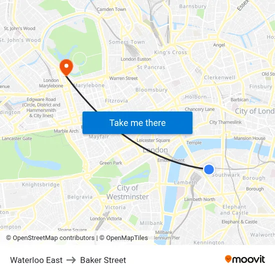 Waterloo East to Baker Street map