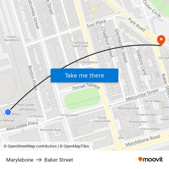 Marylebone to Baker Street map