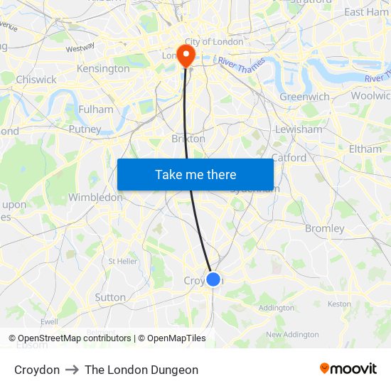 Croydon to The London Dungeon map