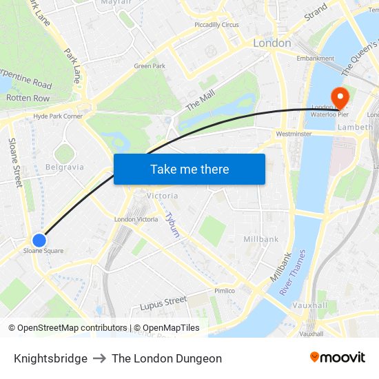 Knightsbridge to The London Dungeon map