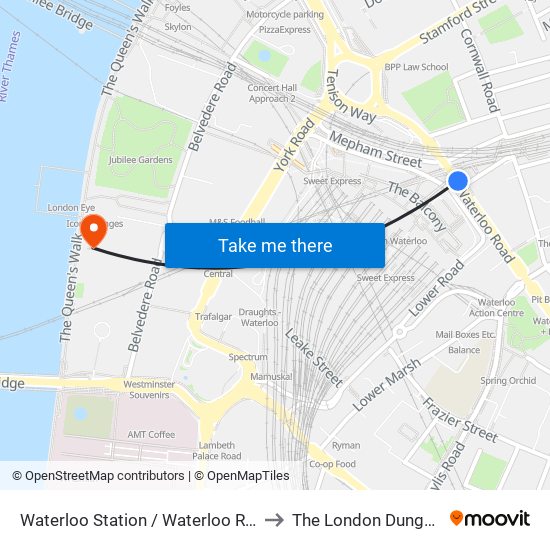 Waterloo Station / Waterloo Road to The London Dungeon map