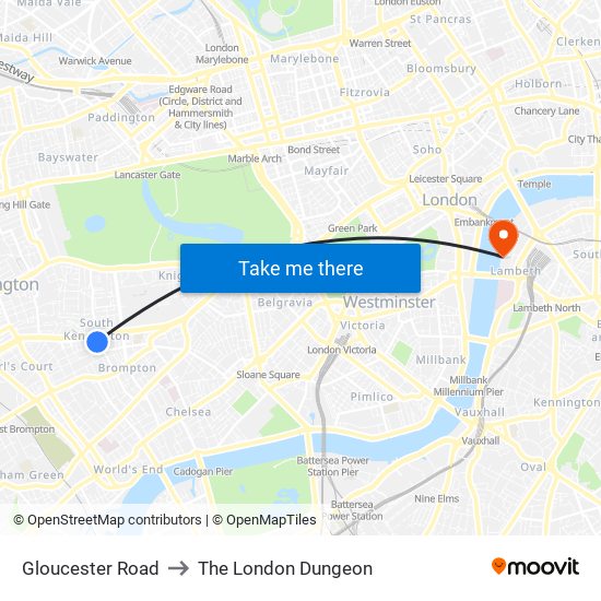 Gloucester Road to The London Dungeon map