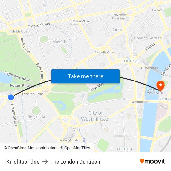 Knightsbridge to The London Dungeon map