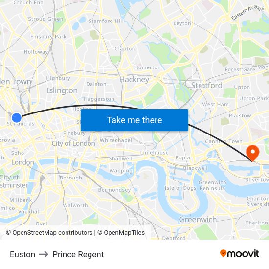Euston to Prince Regent map