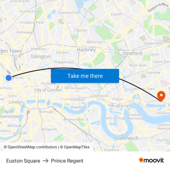 Euston Square to Prince Regent map