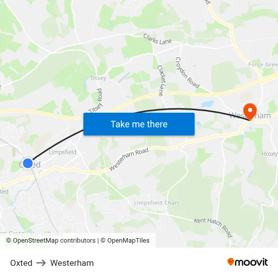 Oxted to Westerham map
