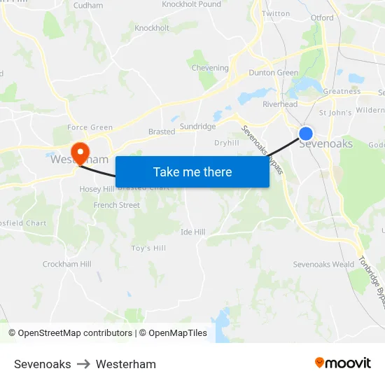Sevenoaks to Westerham map