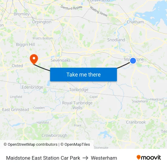 Maidstone East Station Car Park to Westerham map