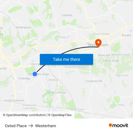Oxted Place to Westerham map