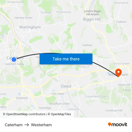 Caterham to Westerham map