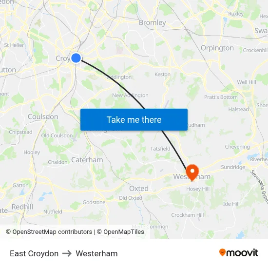 East Croydon to Westerham map