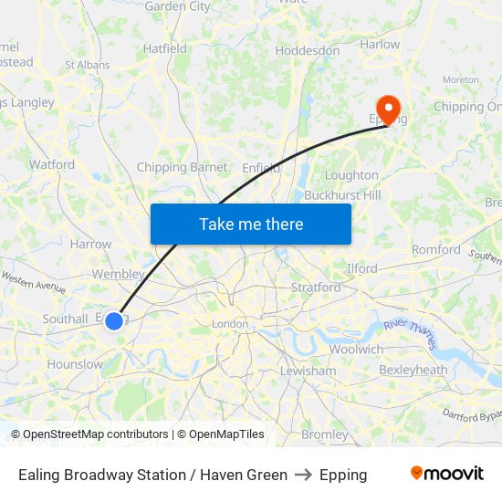 Ealing Broadway Station / Haven Green to Epping map
