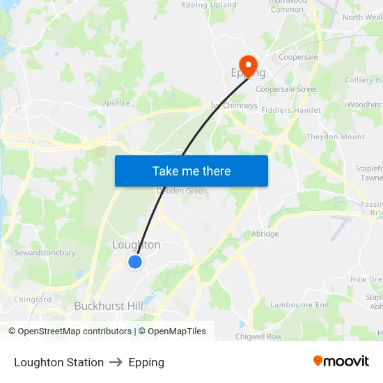 Loughton Station to Epping map