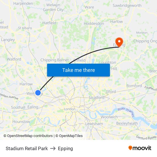 Stadium Retail Park to Epping map