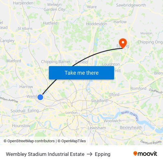 Wembley Stadium Industrial Estate to Epping map