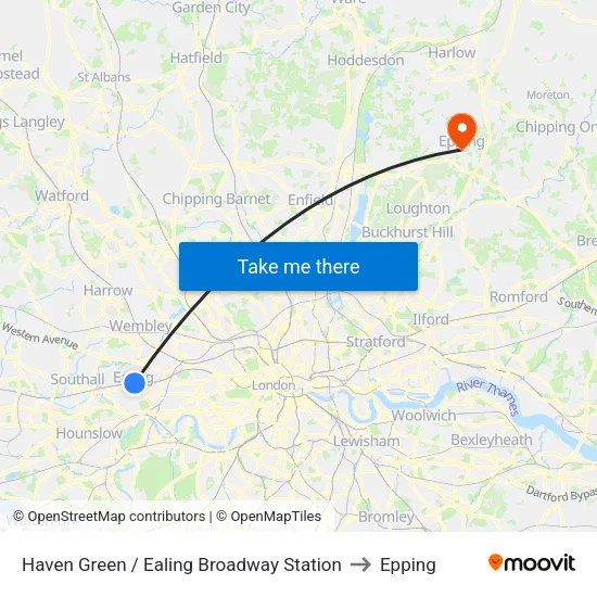 Haven Green / Ealing Broadway Station to Epping map