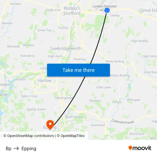 Bp Stansted Airport to Epping map