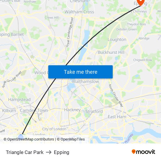 Triangle Car Park to Epping map