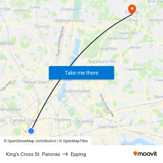 King's Cross St. Pancras to Epping map
