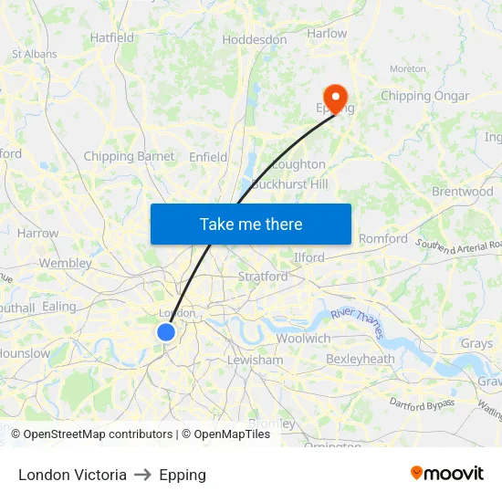 London Victoria to Epping map