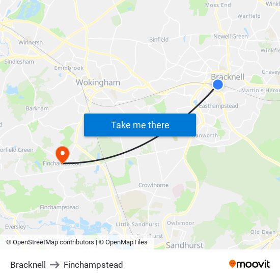 Bracknell to Finchampstead map