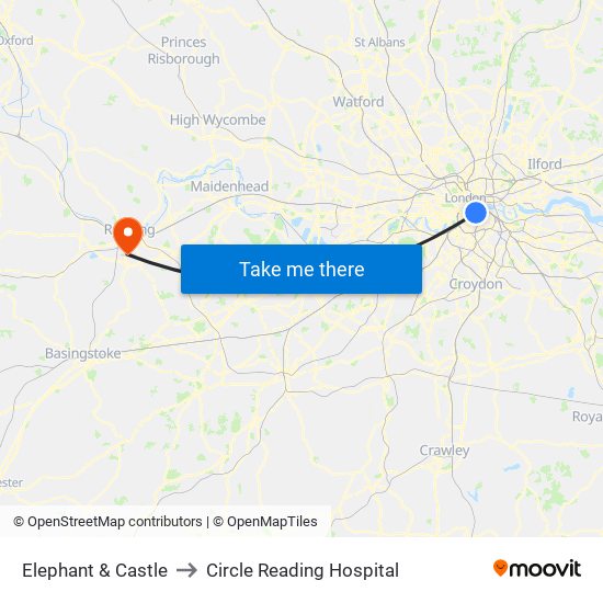 Elephant & Castle to Circle Reading Hospital map