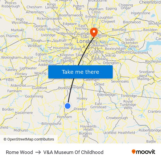 Rome Wood to V&A Museum Of Childhood map