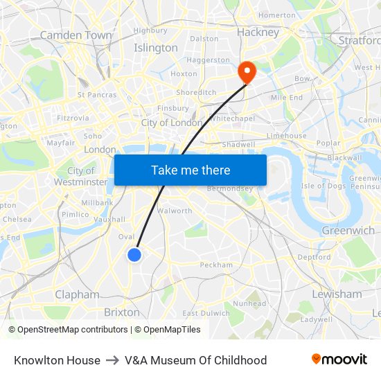 Knowlton House to V&A Museum Of Childhood map