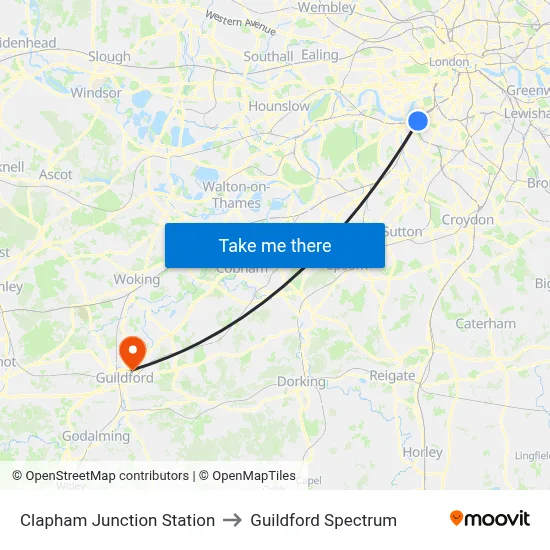 Clapham Junction Station to Guildford Spectrum map