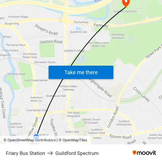 Friary Bus Station to Guildford Spectrum map