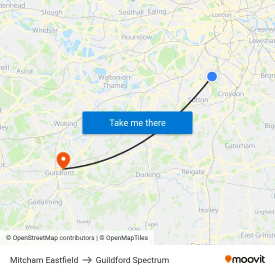 Mitcham Eastfield to Guildford Spectrum map