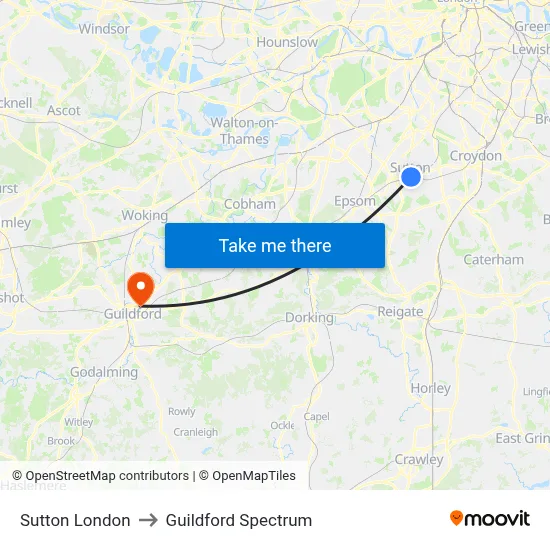 Sutton London to Guildford Spectrum map