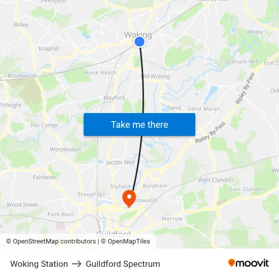 Woking Station to Guildford Spectrum map