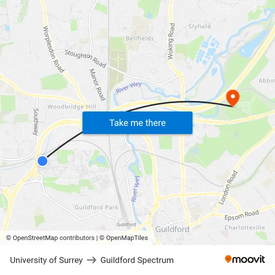 University of Surrey, Guildford Guildford to Guildford Spectrum map