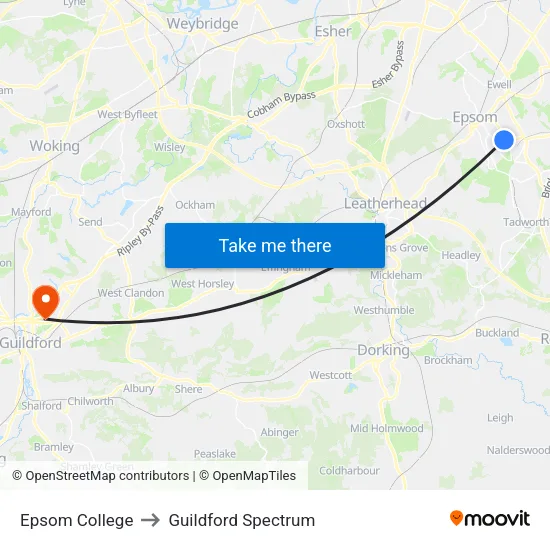Epsom College to Guildford Spectrum map